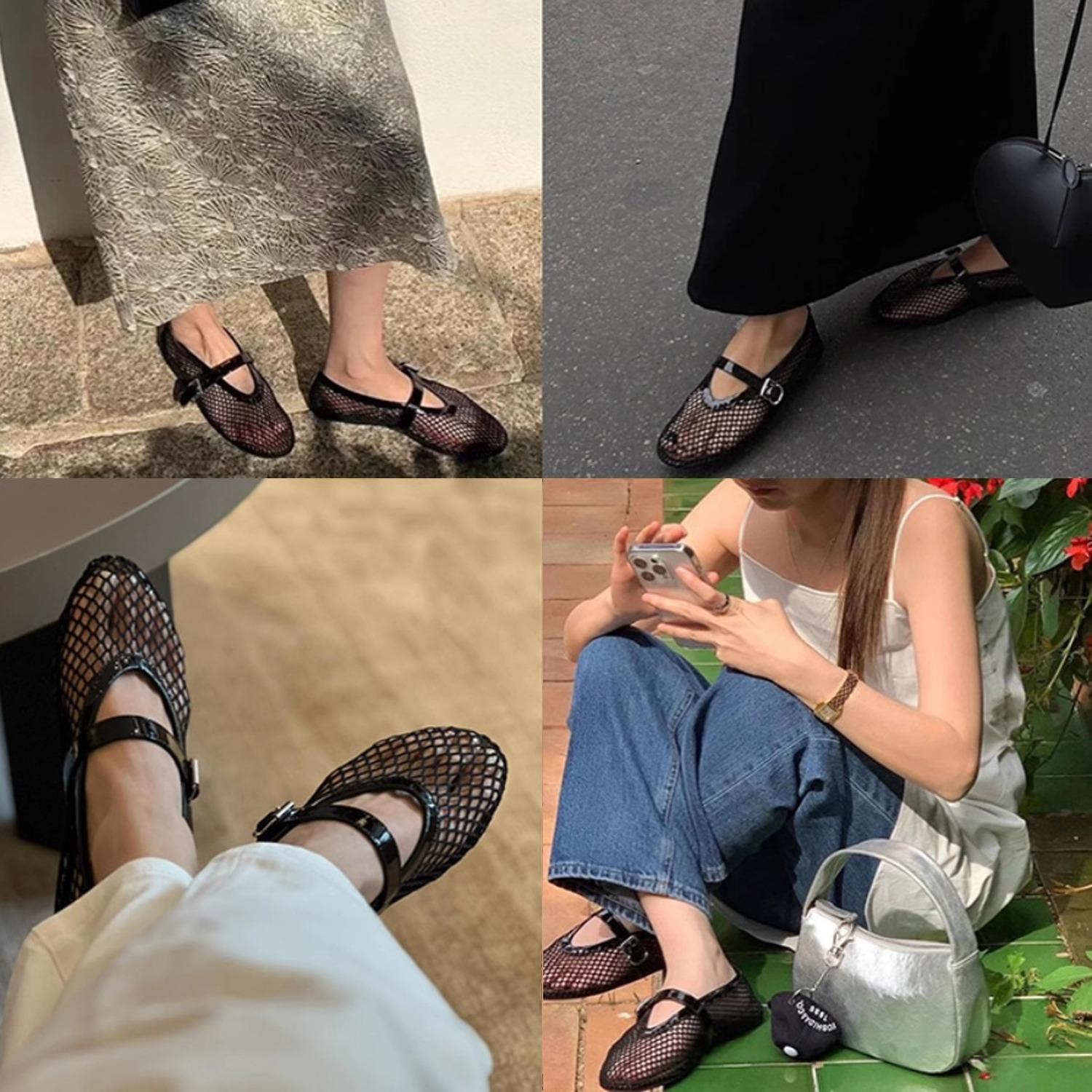 Damen Ballerinas mit elegantem Netzdesign und modischem Riemen