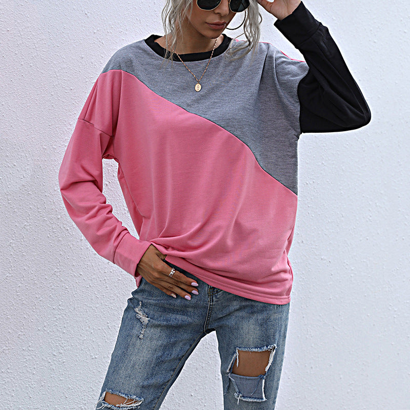 Damen Lässiges Colorblock-Sweatshirt mit diagonaler Teilung und Raglanärmeln Shop Nory