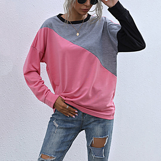 Damen Lässiges Colorblock-Sweatshirt mit diagonaler Teilung und Raglanärmeln Shop Nory