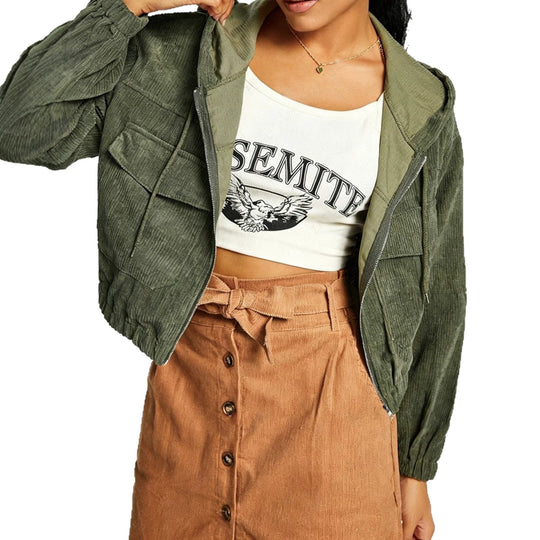 Damen Kurzjacke aus Cord mit Kapuze, Reißverschluss und aufgesetzten Brusttaschen Shop Nory