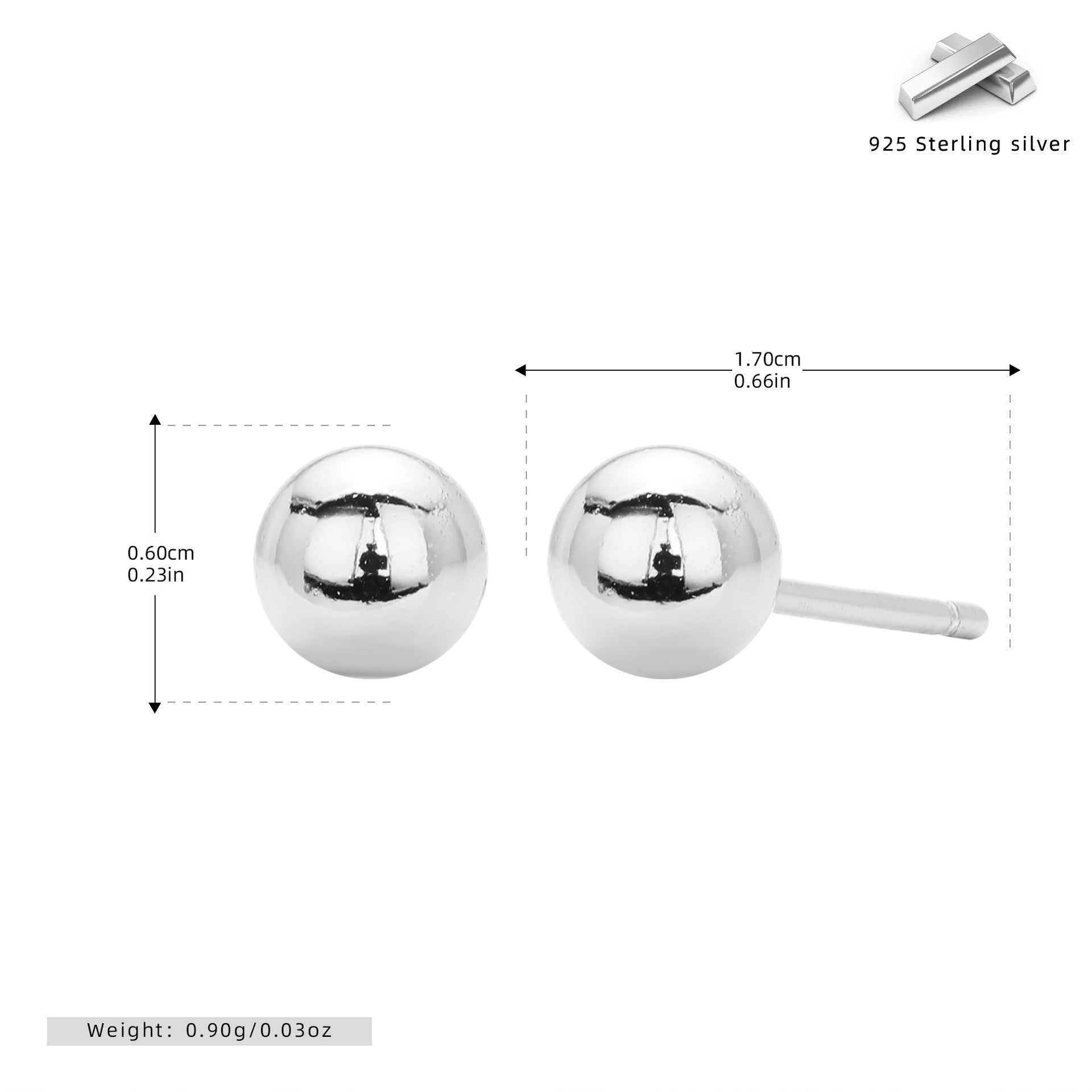 Damen Ohrstecker aus 925 Sterling Silber mit glänzenden Kugeldesign Shop Nory