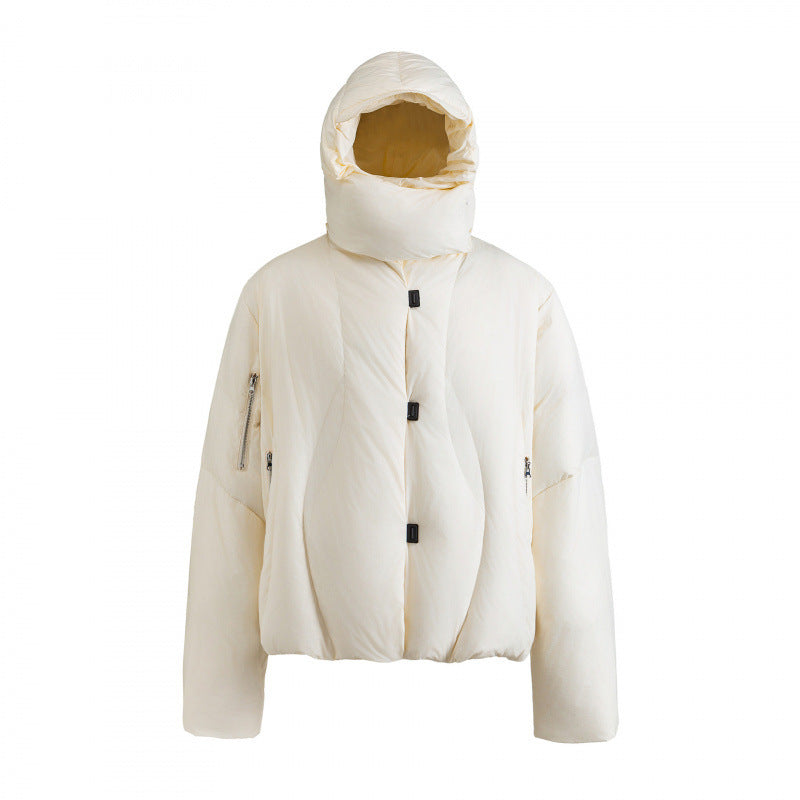 Unisex Kurz geschnittene Steppjacke mit hohem Kragen, Kapuze und Reißverschlüssen Shop Nory
