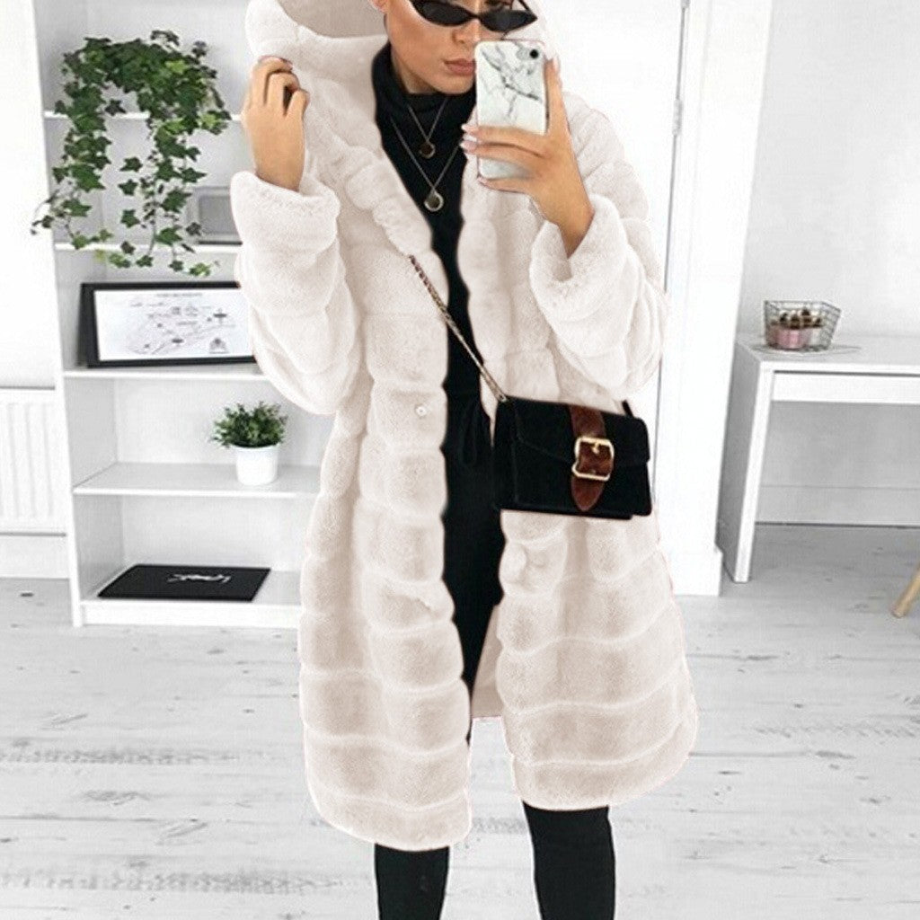 Damen nan oversized Kunstfellmantel mit Kapuze und gestepptem Paneldesign Shop Nory