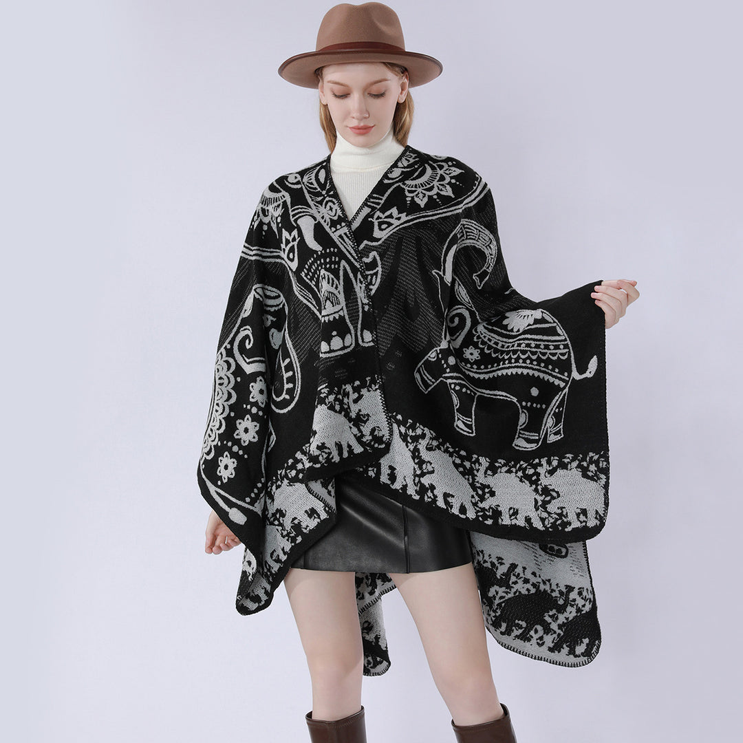Damen Jacquard-Kimono-Cape aus Wollmix mit ornamentalen Tiermotiven Shop Nory
