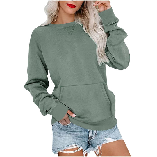 Damen Lockeres Sweatshirt mit Rundhalsausschnitt und Kängurutasche Shop Nory