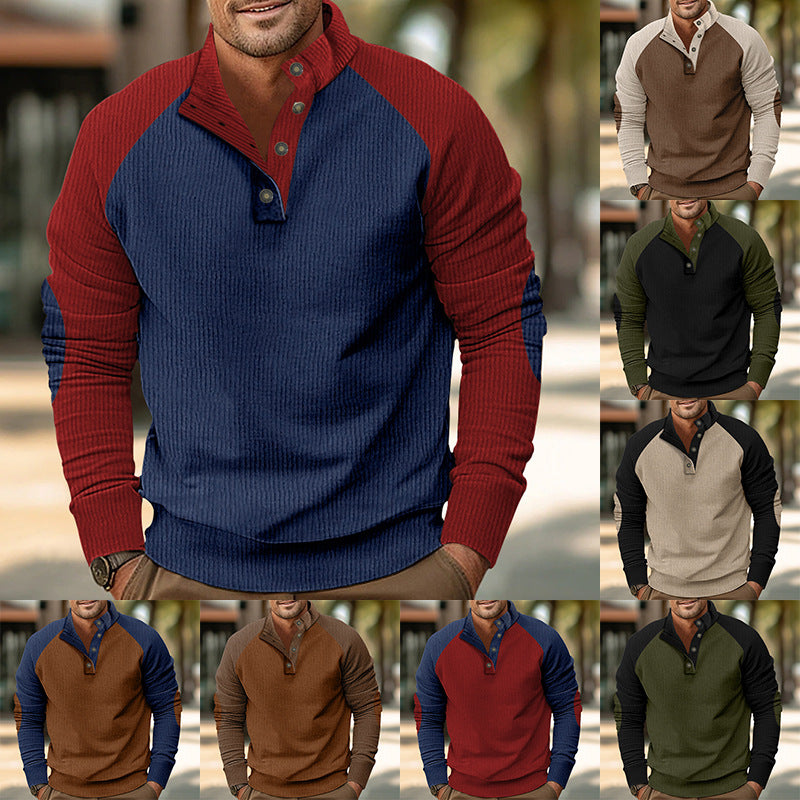 Herren Waffelstruktur-Henley-Pullover mit Stehkragen und Knopfleiste Shop Nory