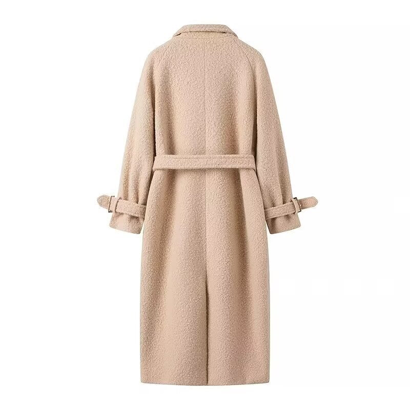 Damen Lang geschnittener Bouclé‑Teddy‑Mantel im Oversize‑Cut mit Doppelknopffront und verstellbaren Ärmelriemen Shop Nory