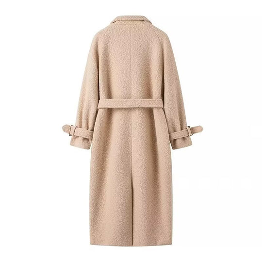 Damen Lang geschnittener Bouclé‑Teddy‑Mantel im Oversize‑Cut mit Doppelknopffront und verstellbaren Ärmelriemen Shop Nory