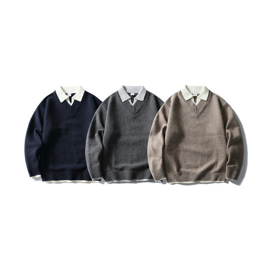 Unisex Oversize-Strickpullover mit kontrastpolokragen und V-Ausschnitt Shop Nory