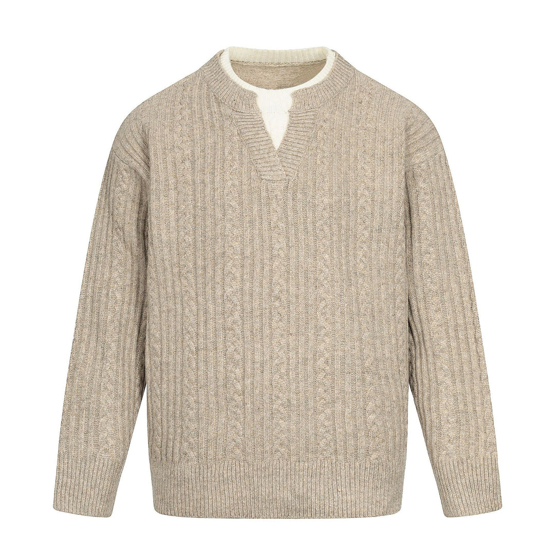Herren Zopfmuster-Pullover mit V-Einsatz und doppeltem Rollkragen Shop Nory