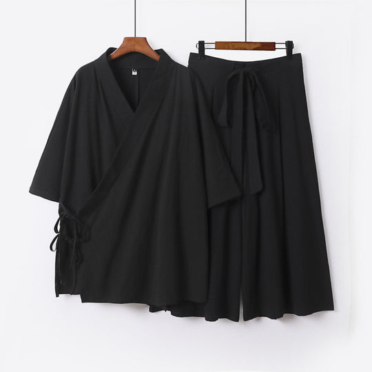 Damen Kimono-Loungewear-Set aus leichter Viskose mit Wickeloberteil und weitem Culotte-Hosenrock Shop Nory