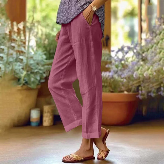 Damen Leinenhose mit weitem Schnitt und praktischen Taschen