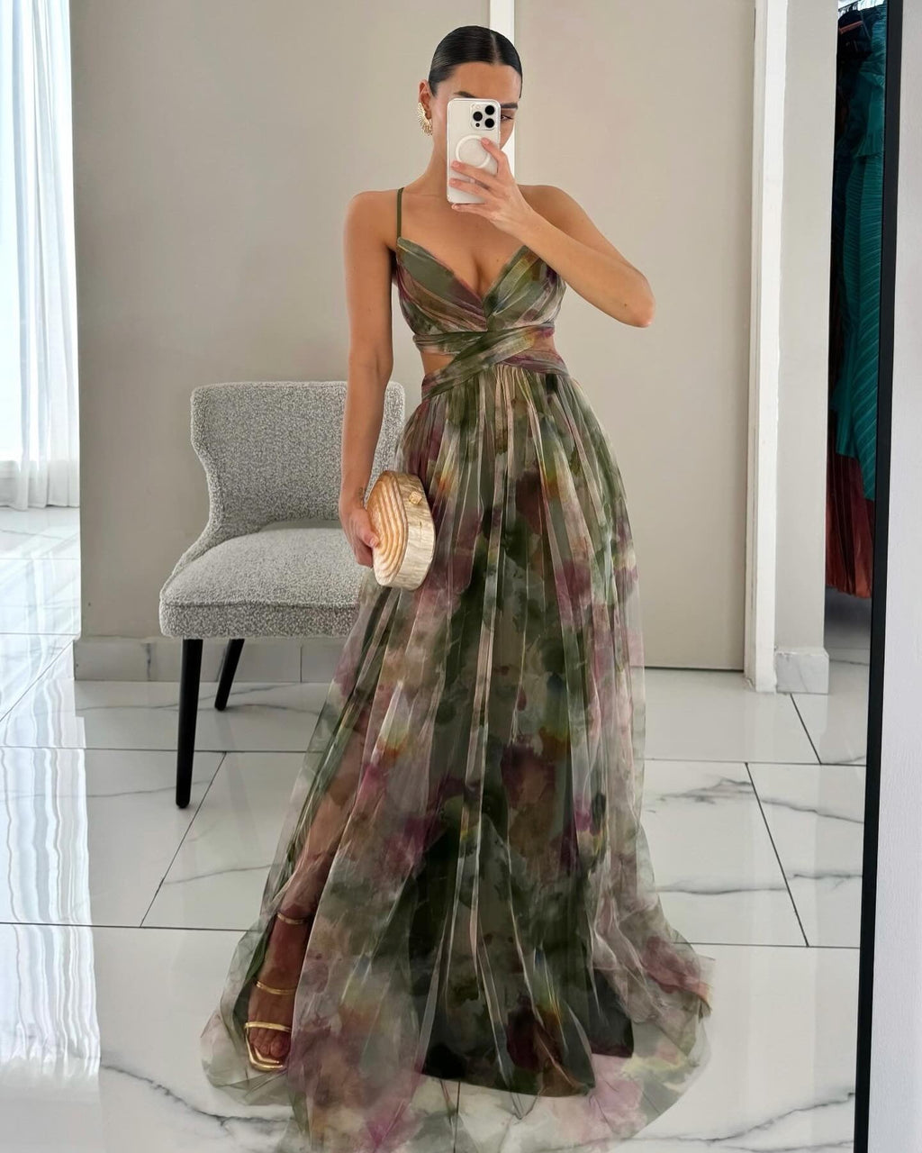 Damen Abendkleid Chiffon mit Cut-Out
