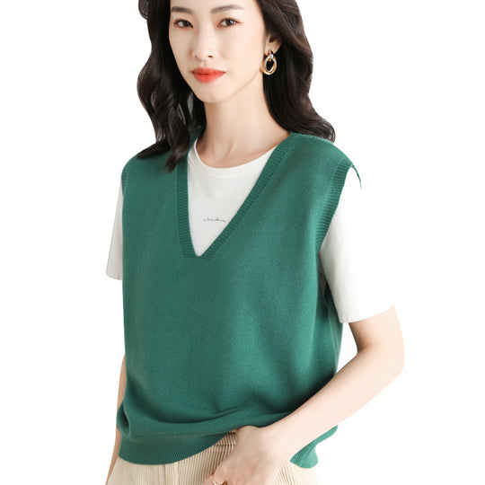 Damen Oversize V-Ausschnitt Feinstrickweste mit Rippenbund Shop Nory