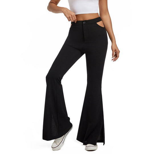 Damen High-Waist Schlaghose mit seitlichen Cut-Out-Taschen und weitem Beinschlitz Shop Nory