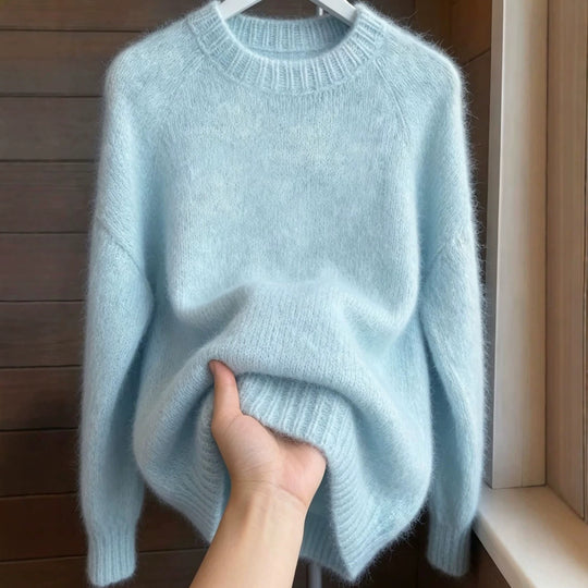 Damen Oversize Mohair‑Mix Rundhalspullover mit Raglanärmeln und geripptem Saum Shop Nory