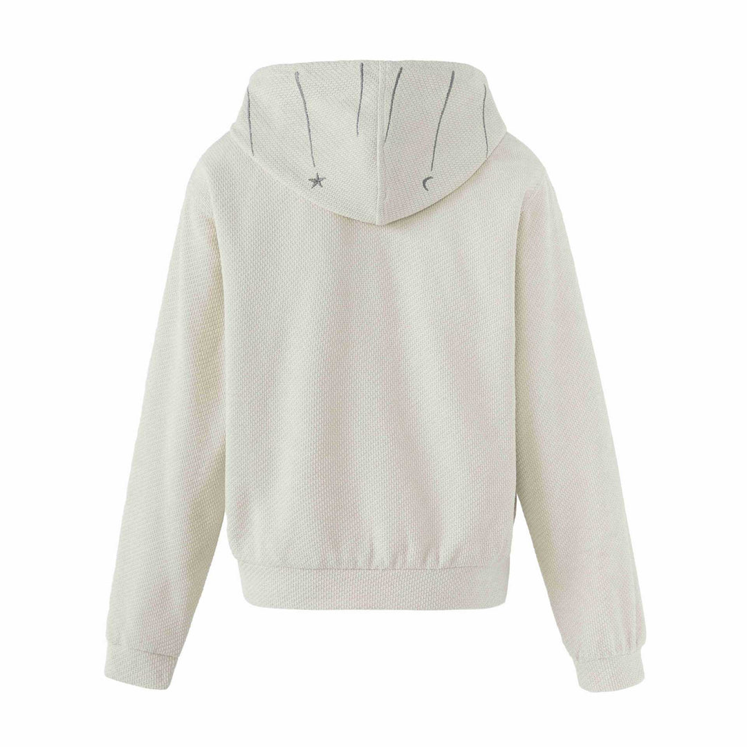 Damen Kurz geschnittene Kapuzenjacke aus Strukturstrick mit Stern- und Mondapplikation Shop Nory
