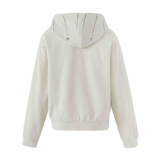 Damen Kurz geschnittene Kapuzenjacke aus Strukturstrick mit Stern- und Mondapplikation Shop Nory