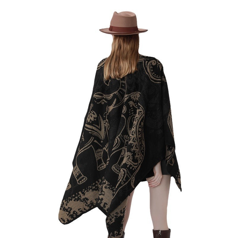 Damen Jacquard-Kimono-Cape aus Wollmix mit ornamentalen Tiermotiven Shop Nory