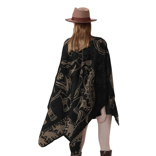 Damen Jacquard-Kimono-Cape aus Wollmix mit ornamentalen Tiermotiven Shop Nory