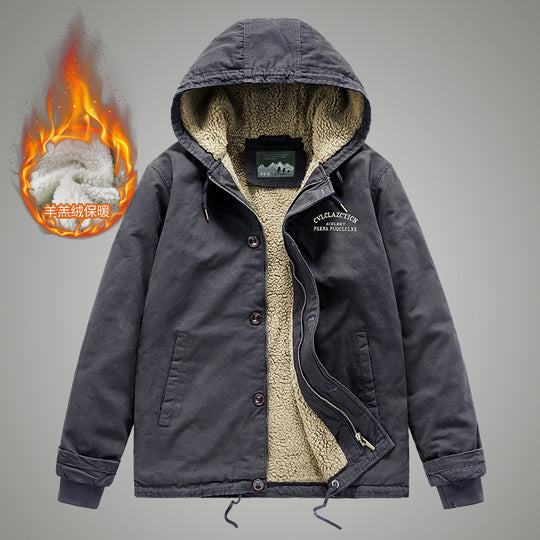 Herren Canvas-Arbeitsjacke mit Sherpa‑Futter, Thermo‑Innenlage und Kordelzugsaum Shop Nory