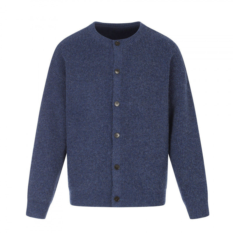 Unisex Boxy-Strickjacke mit Rundhalsausschnitt, durchgehender Knopfleiste und feiner Waffelstruktur Shop Nory