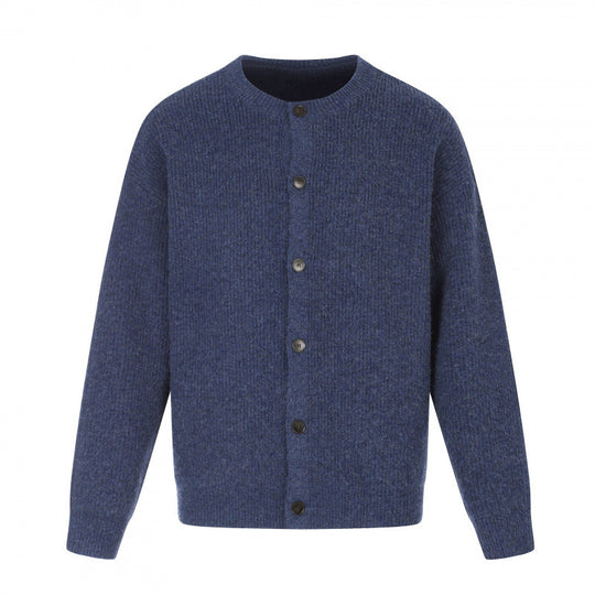 Unisex Boxy-Strickjacke mit Rundhalsausschnitt, durchgehender Knopfleiste und feiner Waffelstruktur Shop Nory