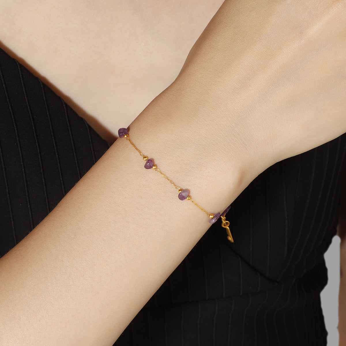 Damen elegante Kette mit Amethyst-Elementen Shop Nory