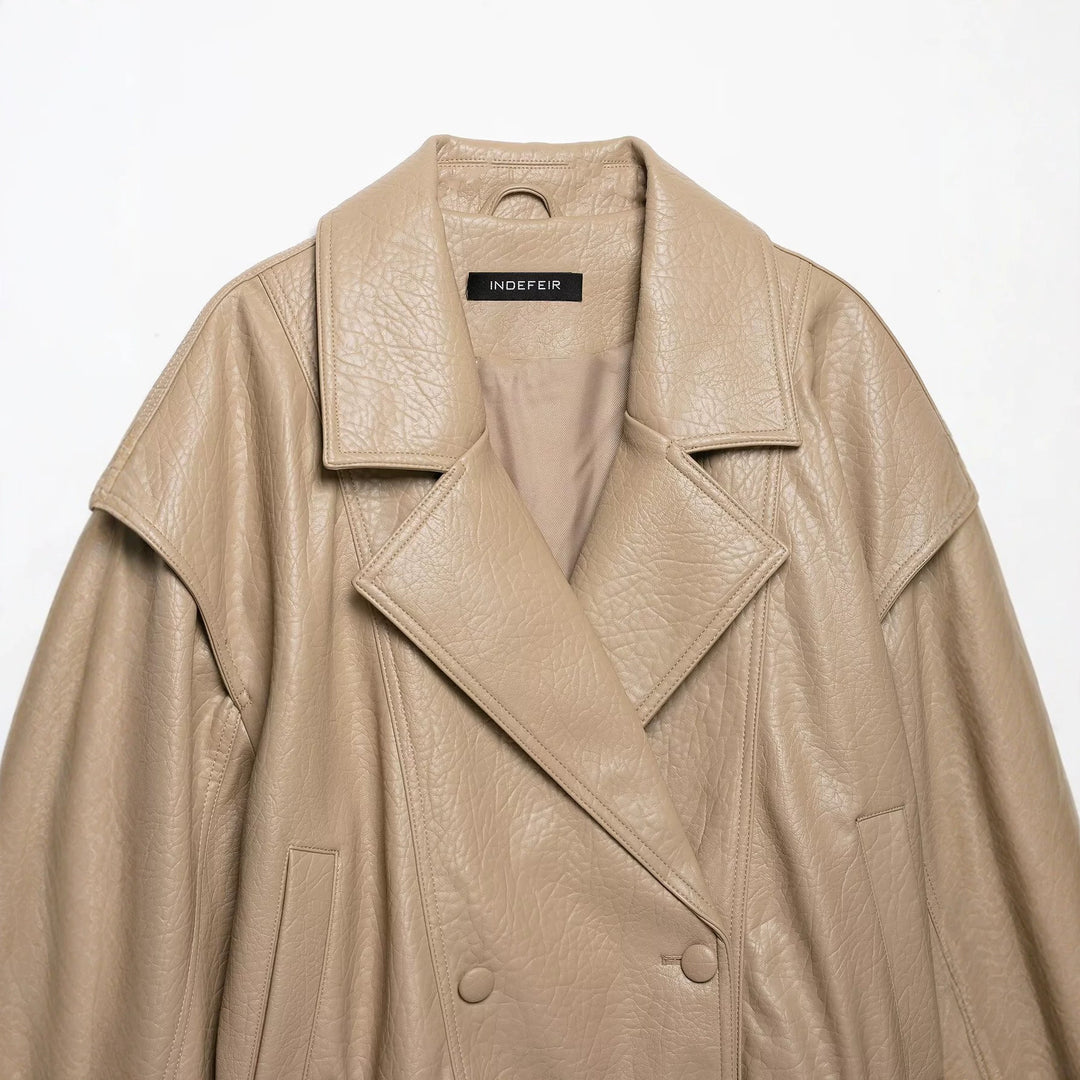 Damen Kurz geschnittene Kunstlederjacke im Oversized-Trenchstil Shop Nory