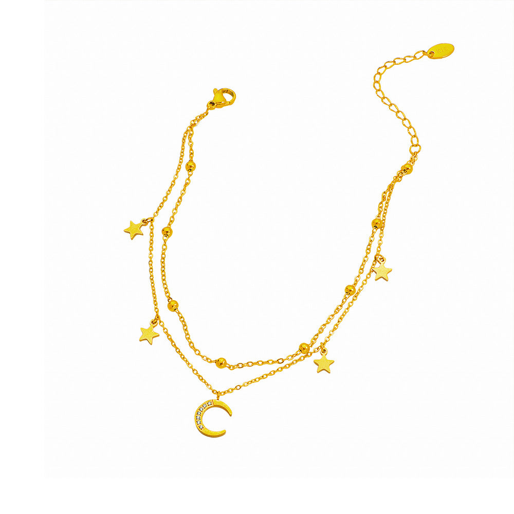 Damen Fußkette mit funkelnden Anhängern und Mond-Design Shop Nory