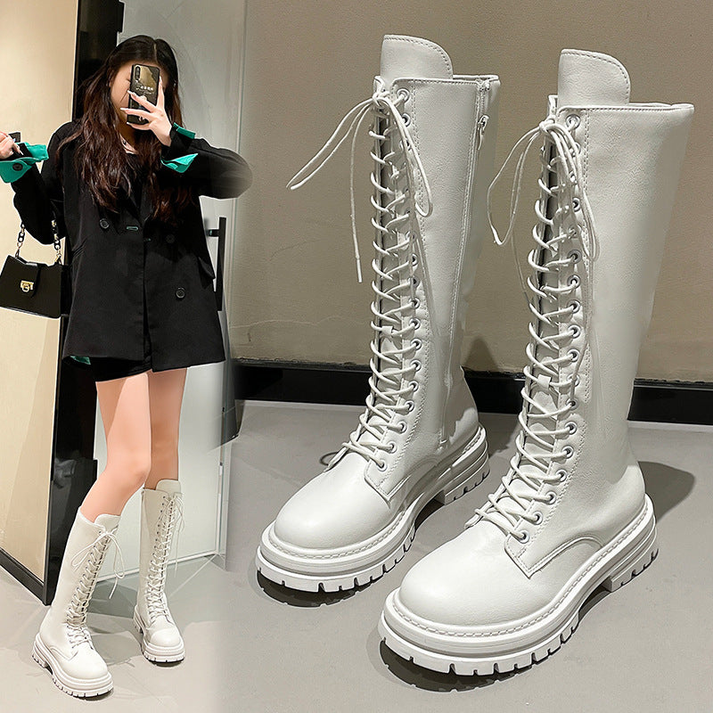 Damen Kniehohe Schnürstiefel mit seitlichem Reißverschluss und grober Profilsohle Shop Nory