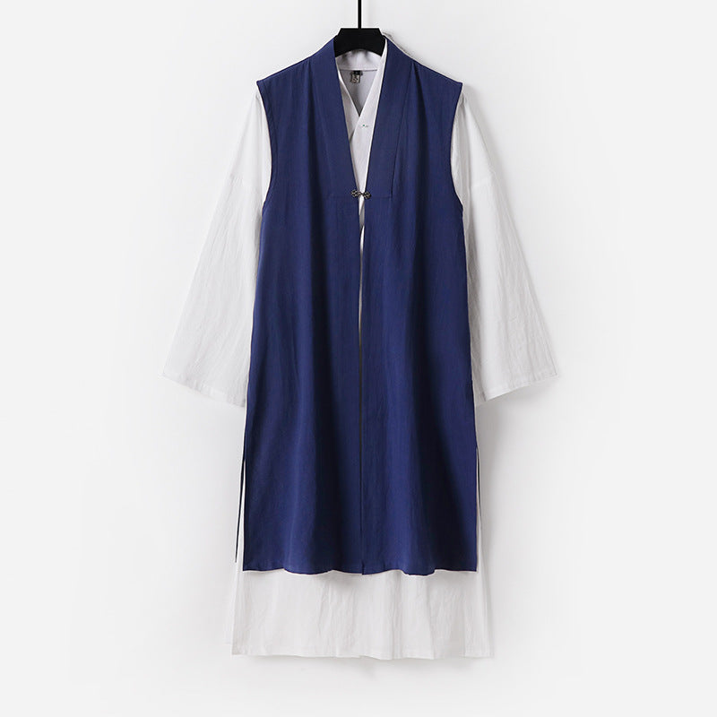 Damen Langer ärmelloser Kimono-Weste mit minimalistischer Linienführung und dekorativem Knebelverschluss Shop Nory