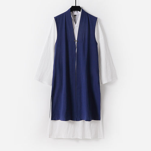 Damen Langer ärmelloser Kimono-Weste mit minimalistischer Linienführung und dekorativem Knebelverschluss Shop Nory