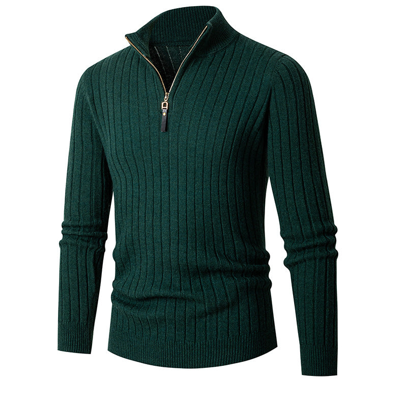 Herren gerippter Troyerpullover mit halbem Reißverschluss und Stehkragen Shop Nory