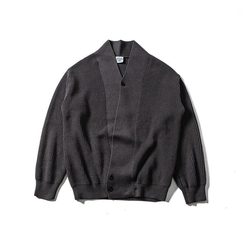 Unisex Oversize‑Strickcardigan mit Schalkragen, Strukturmix und Knopfleiste Shop Nory