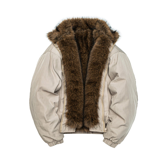 Damen Oversize wattierte Bomberjacke mit elastischem Saum und Kunstfellbesatz Shop Nory