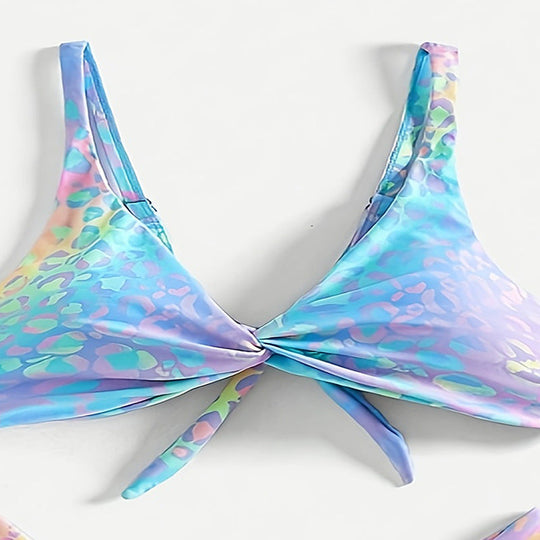 Damen Triangle-Bikini mit modernem Leopardenmuster und verspieltem Knoten
