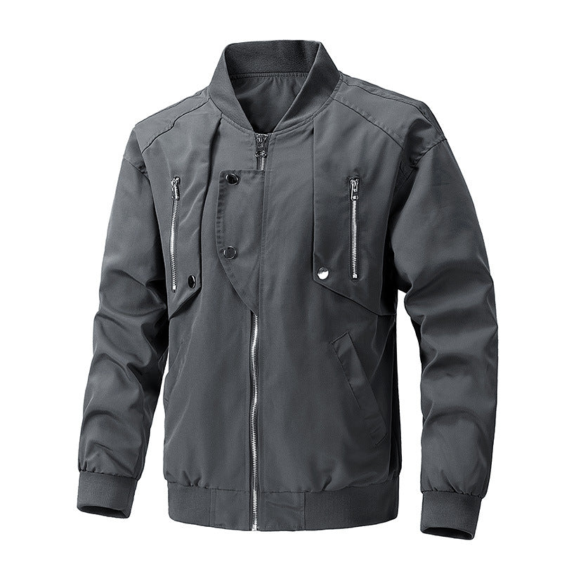 Herren urbane Bomberjacke mit Stehkragen, vertikalen Brustreißverschlüssen und geripptem Saum Shop Nory