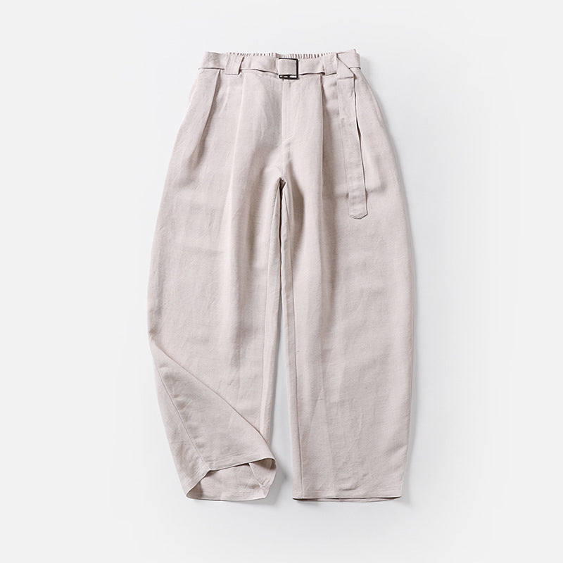 Damen Hochtaillierte Leinen-Baumwoll Bundfaltenhose mit Bindegürtel und tapered Bein Shop Nory