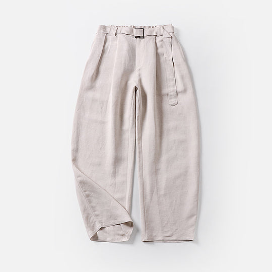 Damen Hochtaillierte Leinen-Baumwoll Bundfaltenhose mit Bindegürtel und tapered Bein Shop Nory