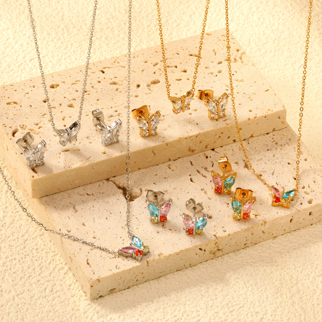 Damen Schmuckset mit funkelndem Schmetterlingsdesign aus Edelstahl und Zirkonia Shop Nory