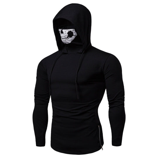 Herren Slim-Fit Kapuzenpullover mit integrierter Totenkopf-Gesichtsmaske Shop Nory