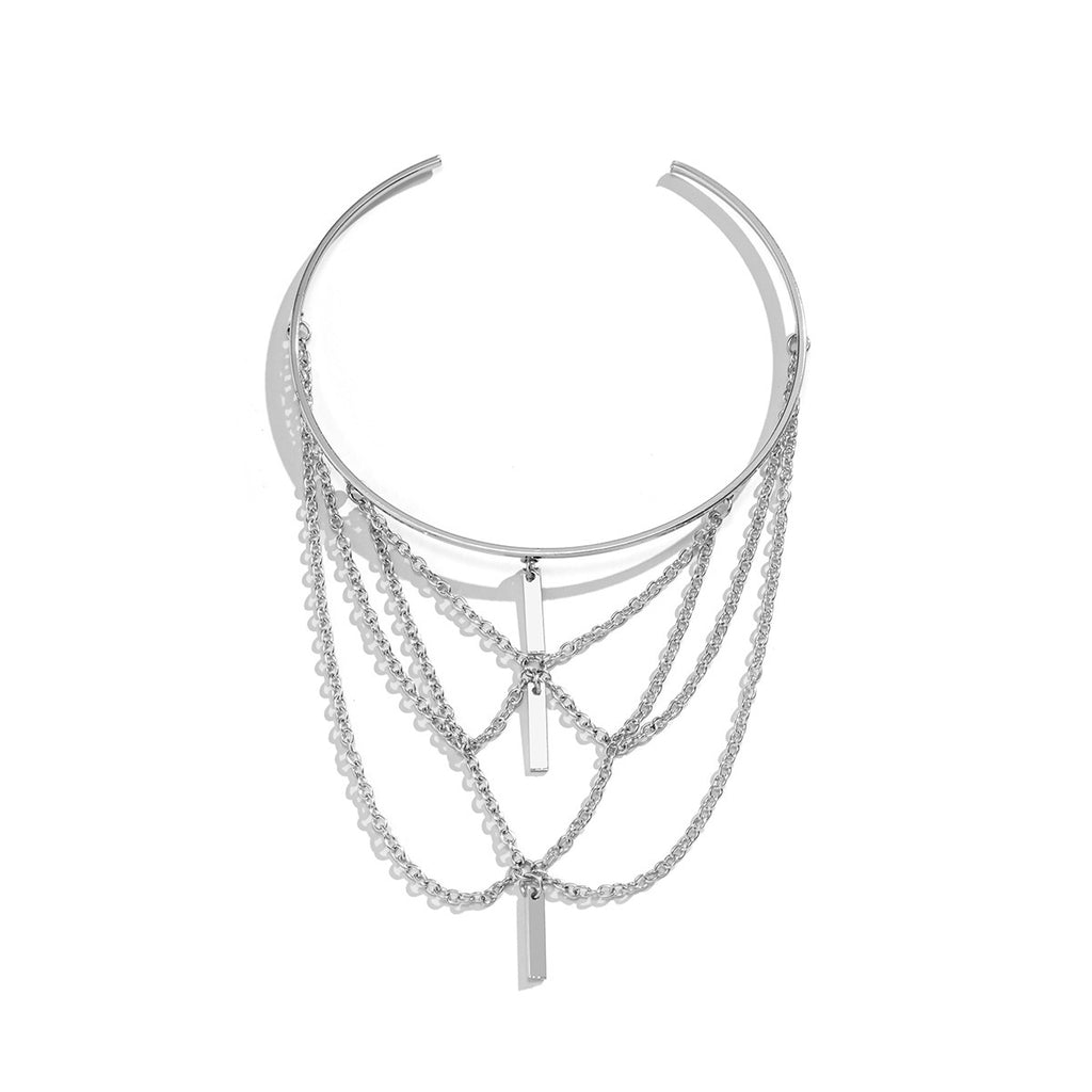 Damen mehrlagige Choker-Halskette mit modernen Metallanhängern Shop Nory
