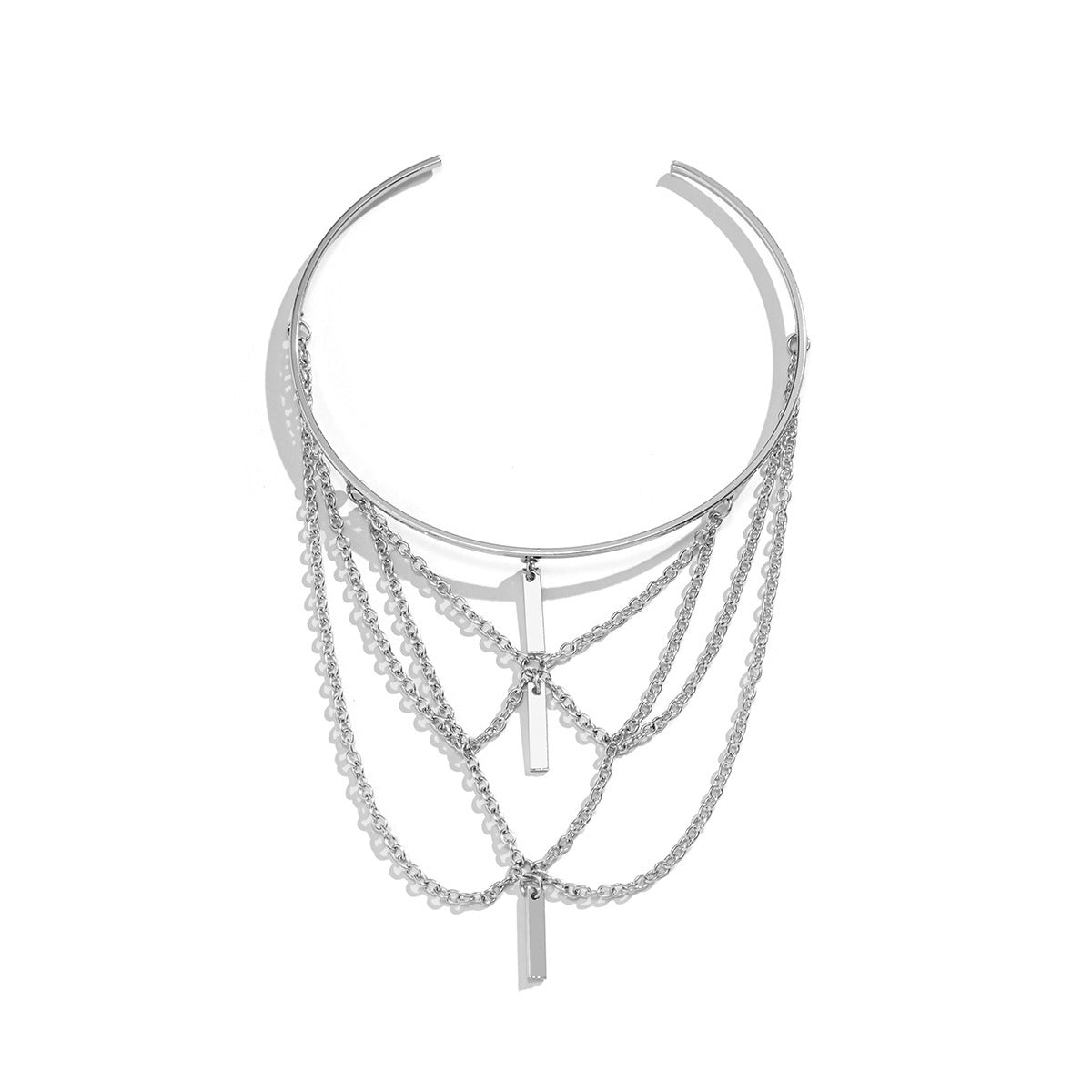Damen mehrlagige Choker-Halskette mit modernen Metallanhängern Shop Nory