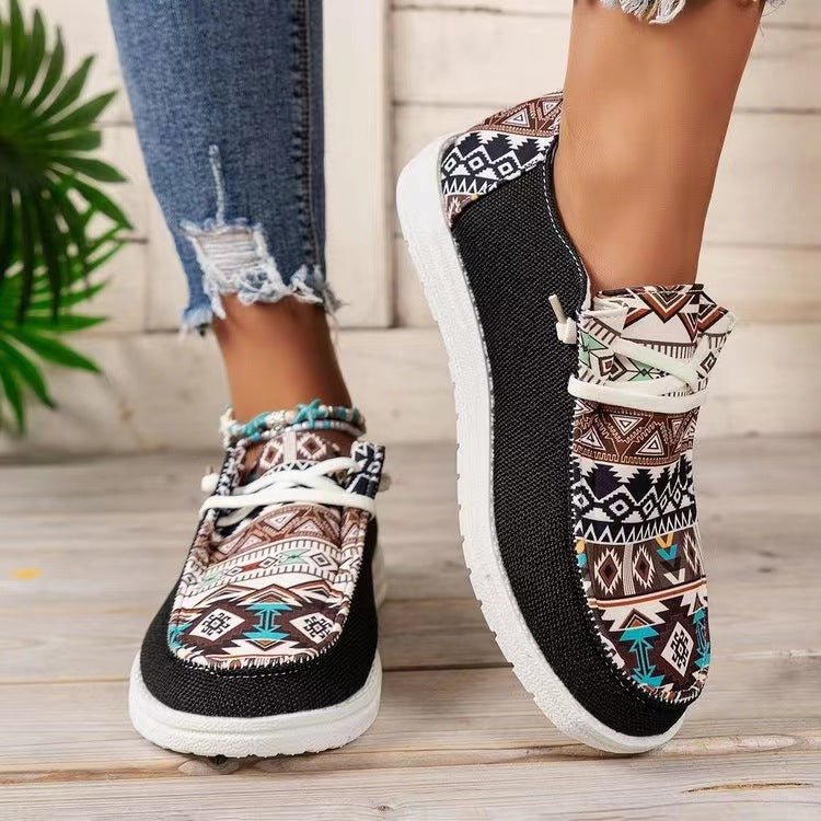 Damen Aztekische Slip-On Sneakers mit Strickoberteil und Mokassin-Naht Shop Nory