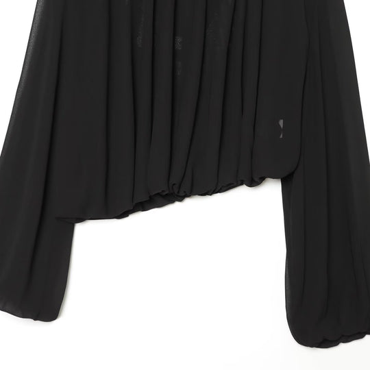 Damen Plissierte Bluse mit Stehkragen und Ballonärmeln Shop Nory