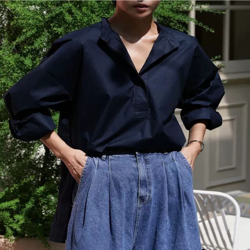 Damen Oversize-Hemd aus Baumwollpopeline mit Kentkragen und verlängertem Rückenteil Shop Nory