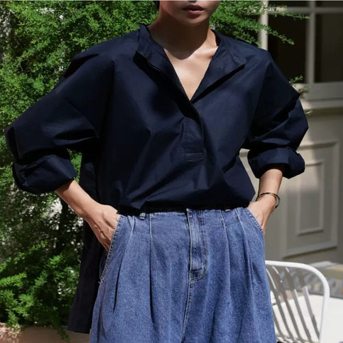 Damen Oversize-Hemd aus Baumwollpopeline mit Kentkragen und verlängertem Rückenteil Shop Nory