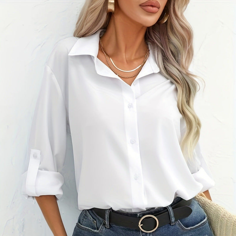 Damen elegante langärmelige Bluse aus atmungsaktiver Baumwolle