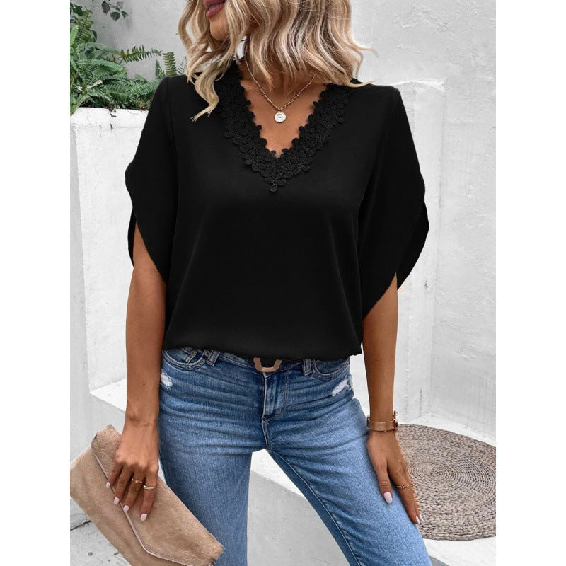 Damen elegante Bluse mit Spitzenverzierung Shopnory